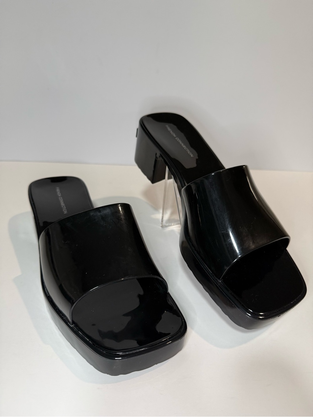 French Connection Black Patent Slide Heels